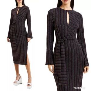 Revolve French Connection Paula Keyhole Metallic Striped Midi Dress